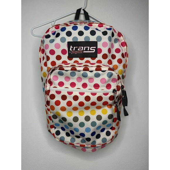 Jansport Trans Backpack White with Colorful Polka Dots - Picture 1 of 16